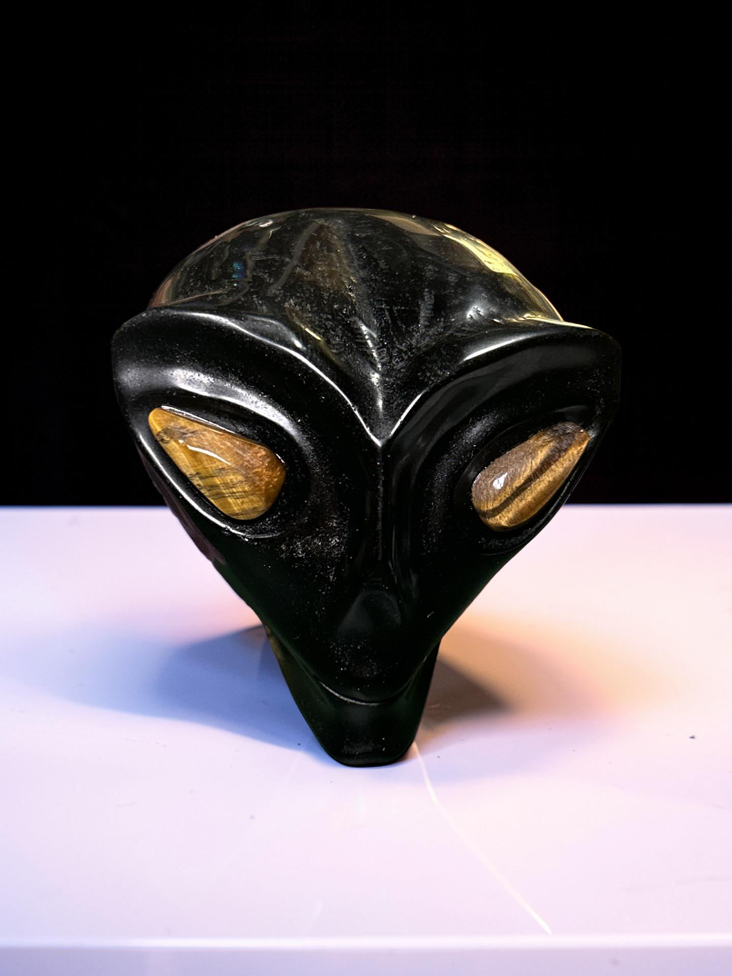 Black Obsidian Alien with Tiger Eye Eyes