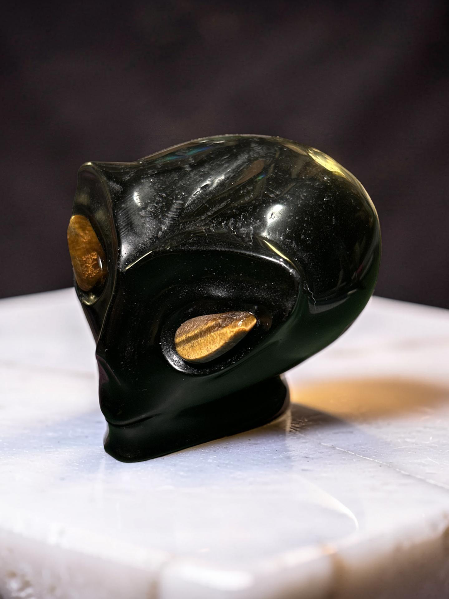 Black Obsidian Alien with Tiger Eye Eyes