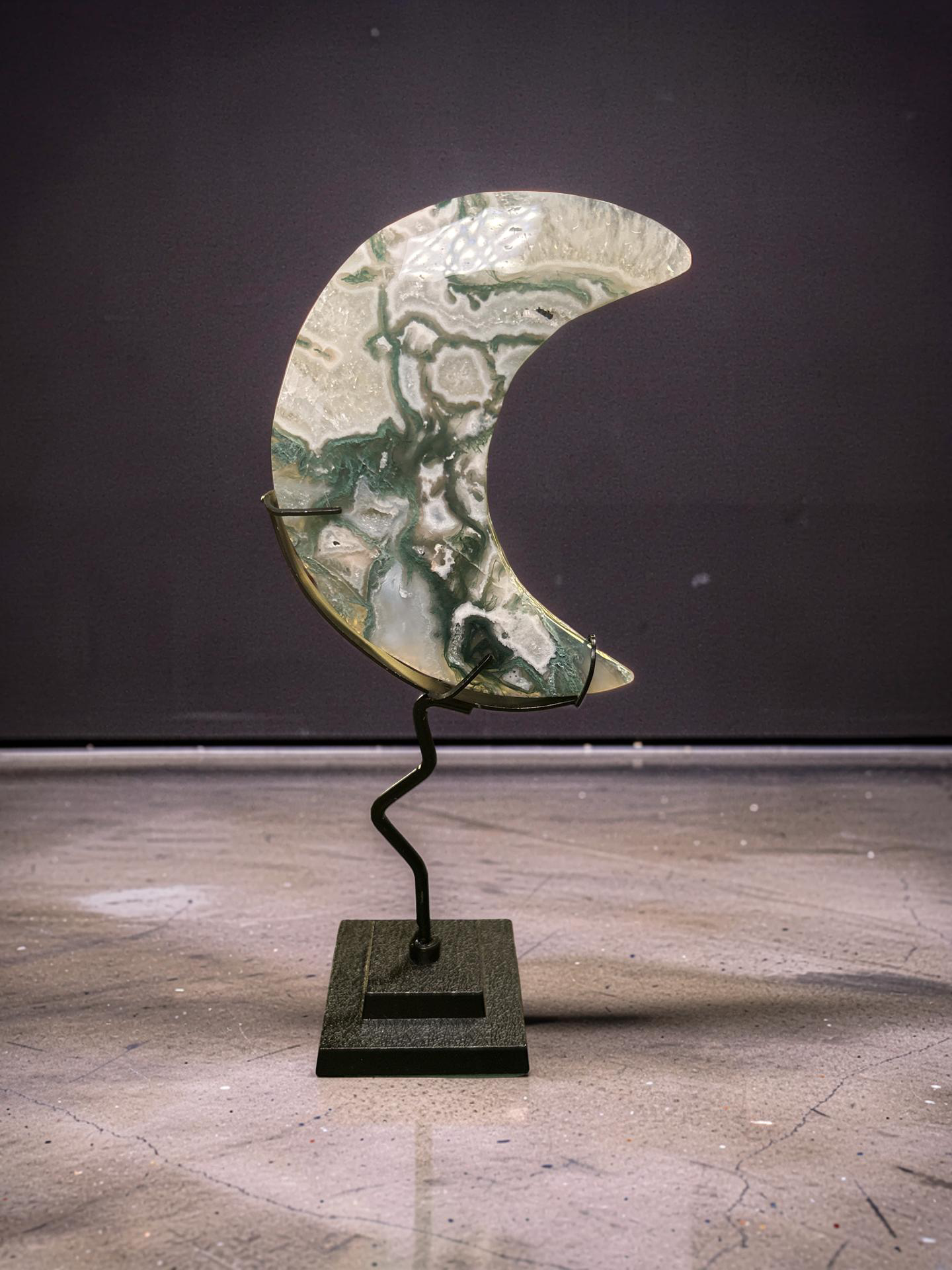 Moss Agate Moon Carving